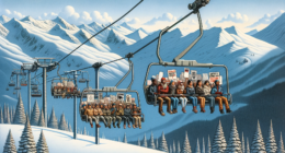 AI generated imagery of protestors riding a chairlift