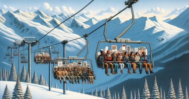 AI generated imagery of protestors riding a chairlift